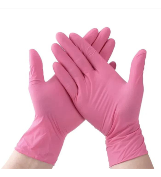 Luva Nitrilo Rosa Tamanho M - 100 unidades